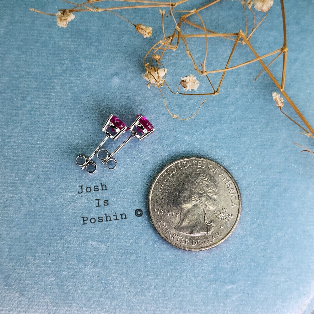 2CTW Hot Pink Sapphire Stud Earrings In Sterling Silver - Picture 8 of 9